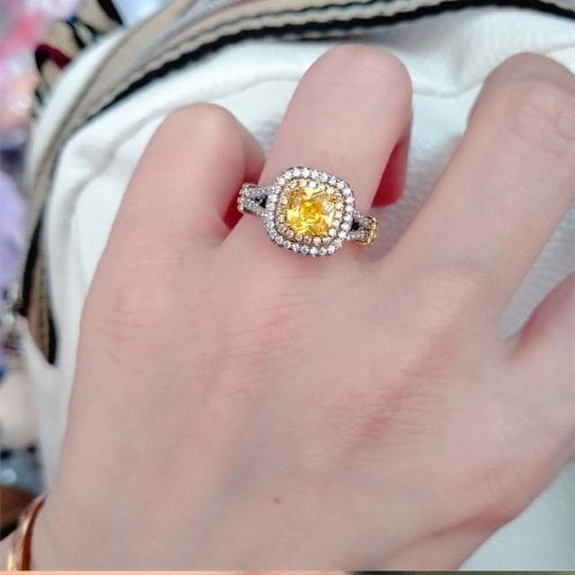 【LEEHER】女生/純銀戒指/黃鋯石戒指/方形鋯戒/食指戒/歐美戒指/結婚鋯戒/生日禮物/送長輩/生日禮物