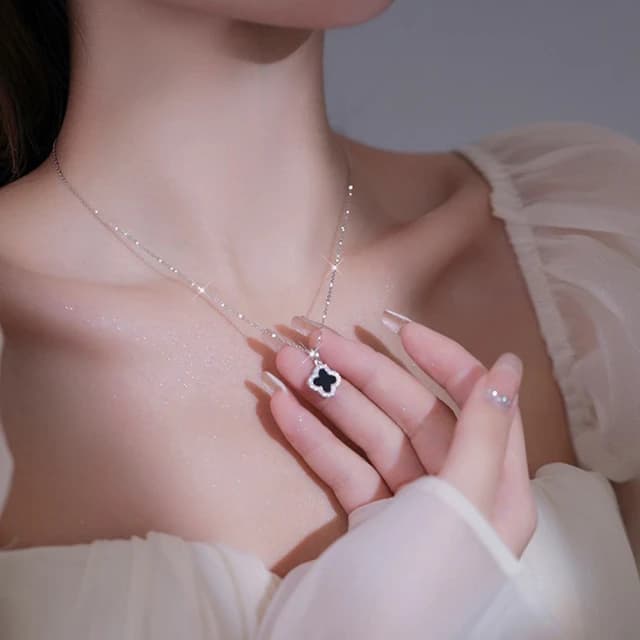 【LEEHER】女生/純銀項鍊/瑪瑙項鍊/四葉草項鍊/幸運草項鍊/金項鍊/閨蜜項鍊/小眾項鍊/生日禮物項鍊