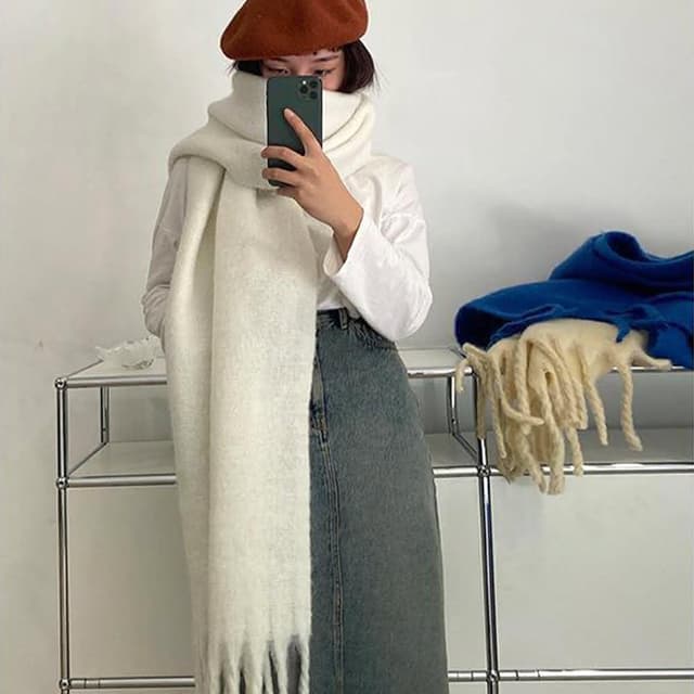 【LEEHER】毛絨圍巾/素色圍巾/發熱圍巾/圍巾/披巾/厚圍巾/馬海圍巾/推車防風毯/加厚圍脖/簡約圍巾/生日禮物