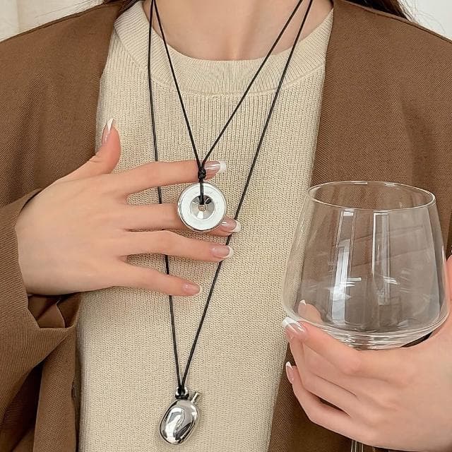 【LEEHER】白金項鍊/飾品/歐美項鍊/小酒壺/項鍊/男女同款/吊墜/情人節禮物/生日禮物/吊飾小圓環/皮繩項鍊/情侶項鍊/
