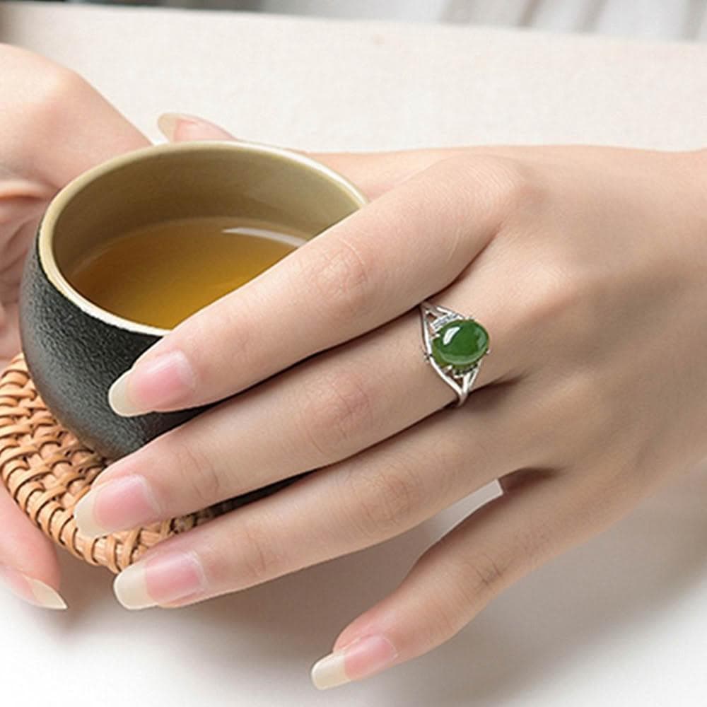【LEEHER】和田玉/碧玉戒指/新中式/古風/高級感/開口可調節/女戒/送長輩/飾品/戒指/女生戒指/純銀戒指/鋯石戒指/禮物