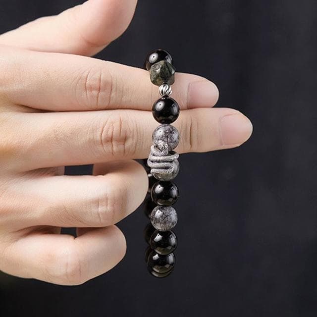 【LEEHER】黑髮晶/925/純銀/本命年/新中式/手鍊/手環/飾品/復古風/黑曼巴/保平安/水晶手串/手串男/黑曜石/生日禮物
