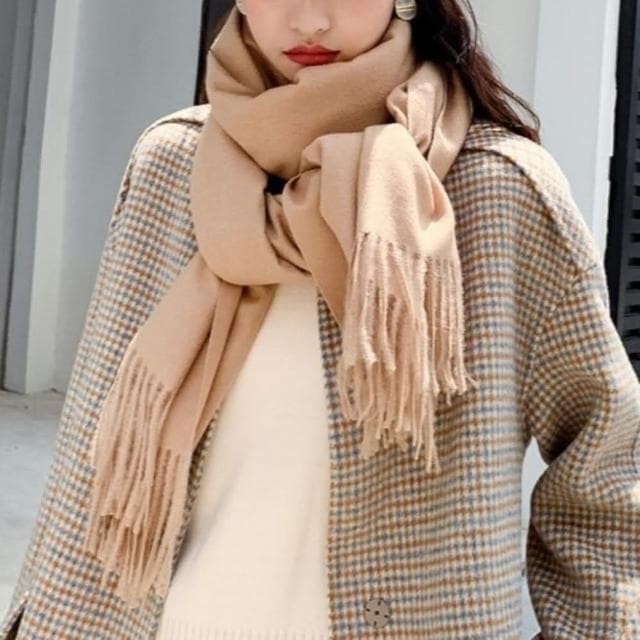 【HELENA】羊絨手感純色流蘇圍巾 仿羊絨長款圍巾 披巾 披肩 脖圍 情侶保暖百搭單色披肩 防寒 D86