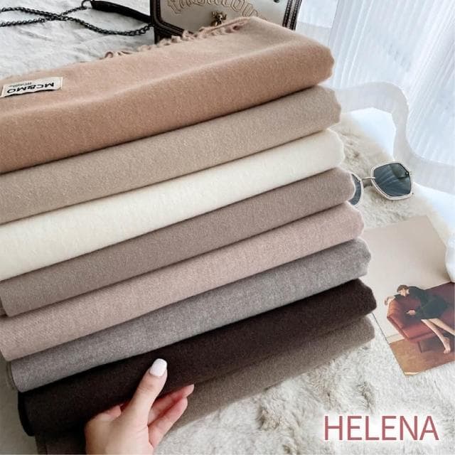 【HELENA】羊絨手感純色流蘇圍巾 仿羊絨長款圍巾 披巾 披肩 脖圍 情侶保暖百搭單色披肩 防寒 D86