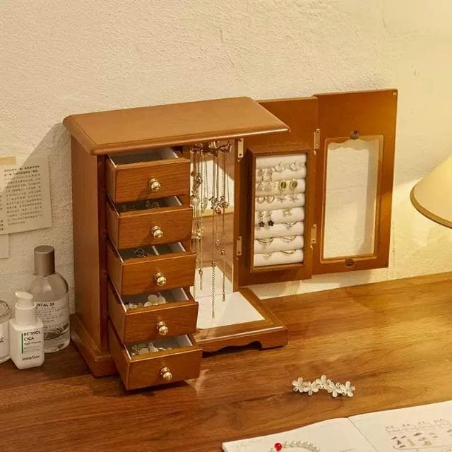 復古櫥櫃造型首飾櫃 木質飾品收納盒 飾品櫃 首飾盒 耳環收納盒 戒指盒 項鍊收納盒 飾品收納 交換禮物 生日禮物 情人節禮物