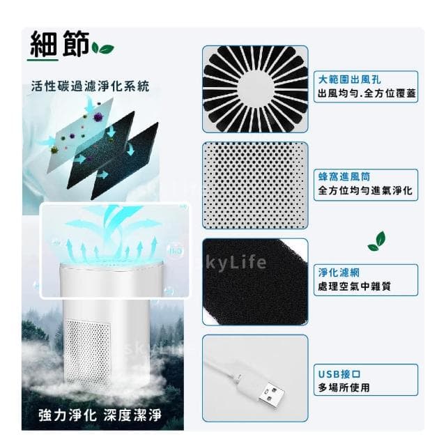 【SKYLIFE】空氣淨化器去甲醛淨化器 桌面吸塵車載過 負離子空氣清淨機空氣除臭機 房間除臭機 除煙味