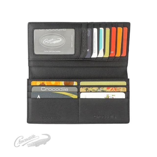 【Crocodile】鱷魚皮件 真皮長夾 17卡 1窗格 零錢包 拉鍊零錢袋 男夾 0103-5910-黑咖兩色Wind系列 2023改款新LOGO