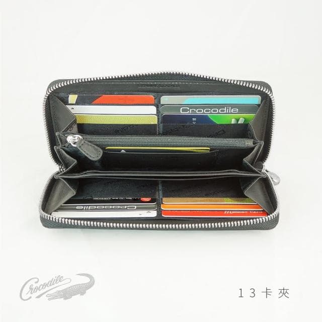 【Crocodile】鱷魚皮件 真皮長夾 17卡 1窗格 零錢包 拉鍊零錢袋 男夾 0103-5910-黑咖兩色Wind系列 2023改款新LOGO