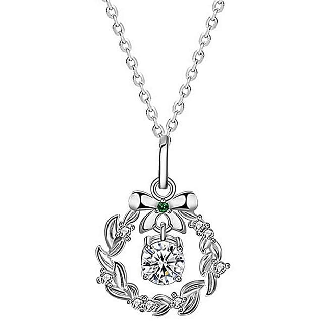 【巴黎精品】情人節禮物 現貨+預購 莫桑鑽石項鍊飾品配件925純銀項鍊-0.5克拉聖誕花環蝴蝶結莫桑鑽項鍊女飾品p1as114