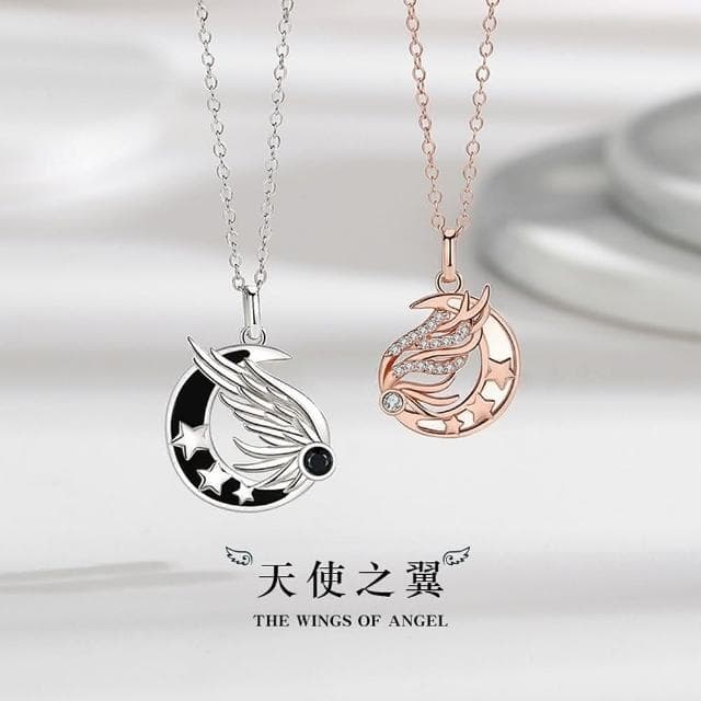 【巴黎精品】現貨+預購 925銀項鍊情侶對鍊天使之翼鋯石生日情人節禮物男女飾品2款v1ar99