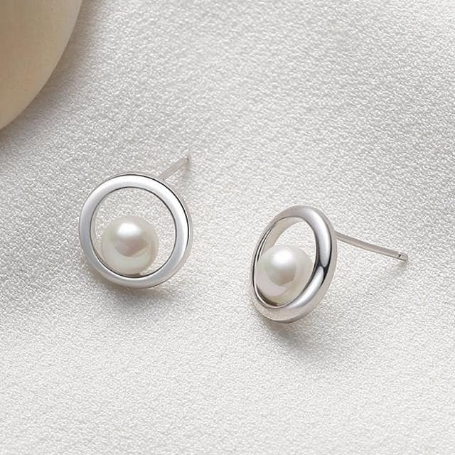 【巴黎精品】現貨+預購 珍珠耳環925純銀耳針圓形白貝母百搭生日情人節禮物女飾品v1ar117