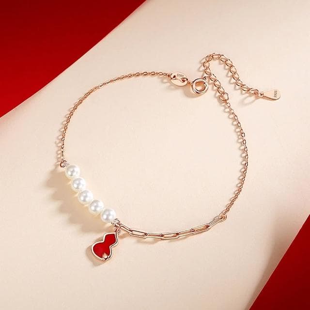 【巴黎精品】現貨+預購 925純銀手鍊珍珠手繩福祿雙全葫蘆生日情人節禮物女飾品v1ar118