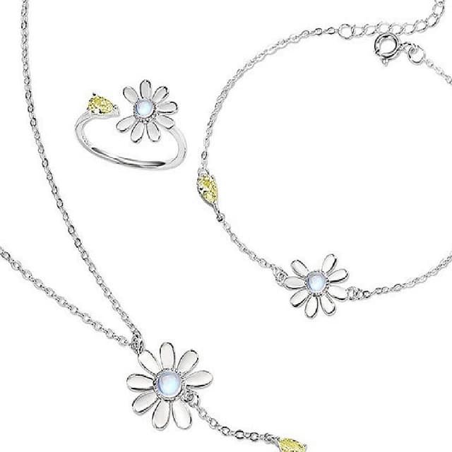 【巴黎精品】現貨+預購 925純銀項鍊琉璃三件套小雛菊太陽花戒指生日情人節禮物女飾品v1ar20