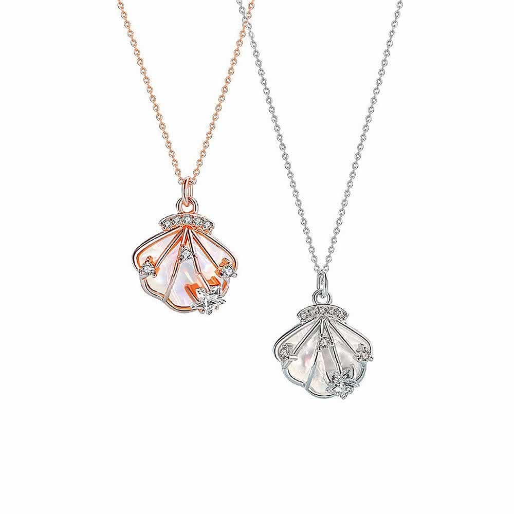 【巴黎精品】現貨+預購 925純銀項鍊貝殼吊墜皇冠鋯石一貝子生日情人節禮物女飾品2色v1ar49