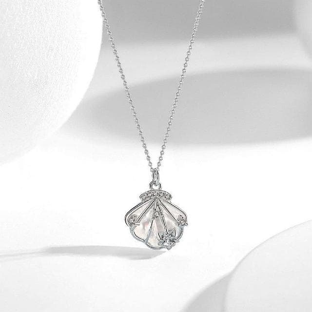 【巴黎精品】現貨+預購 925純銀項鍊貝殼吊墜皇冠鋯石一貝子生日情人節禮物女飾品2色v1ar49