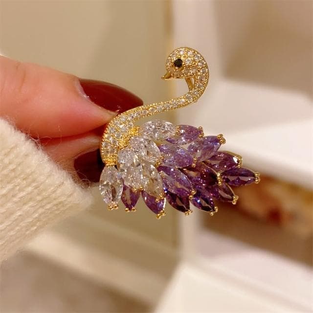 【巴黎精品】現貨+預購 鋯石胸針天鵝別針漸層紫色水晶耀眼生日情人節禮物女飾品2色a1ah70