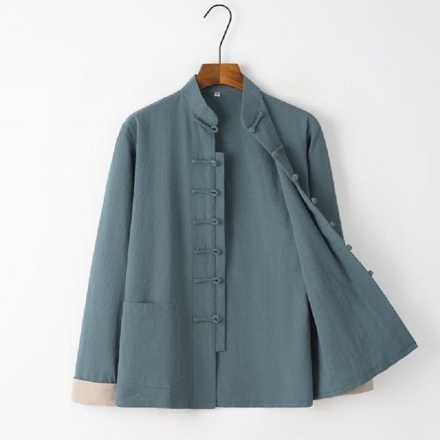【巴黎精品】父親節禮物 現貨+預購 新中式唐裝漢服上衣長袖復古盤扣寬鬆男上衣7色a1bx31