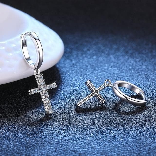 【巴黎精品】現貨+預購 莫桑石耳環925純銀耳針0.18克拉十字架滿鑽耀眼男女飾品a1co64