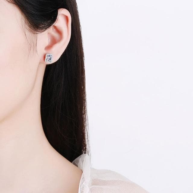 【巴黎精品】現貨+預購 莫桑石耳環925純銀耳針1ctD色祖母綠切割女飾品a1co66