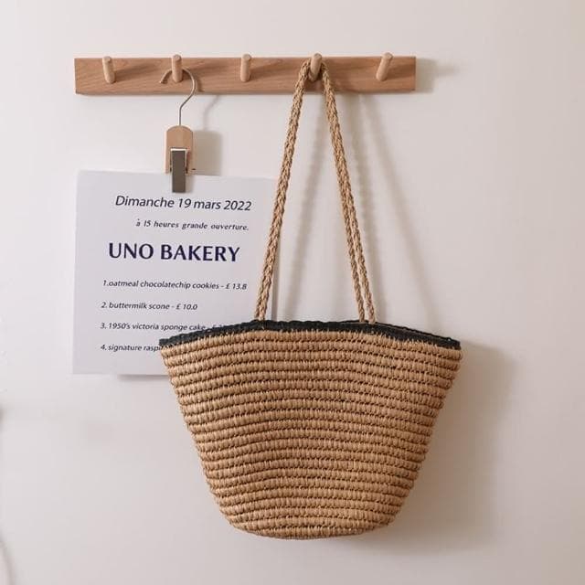 【巴黎精品】情人節禮物 現貨+預購 草編包手提包渡假風單肩側背包大容量流蘇編織包-簡約黑邊復古水桶包女包包2色a1hb63