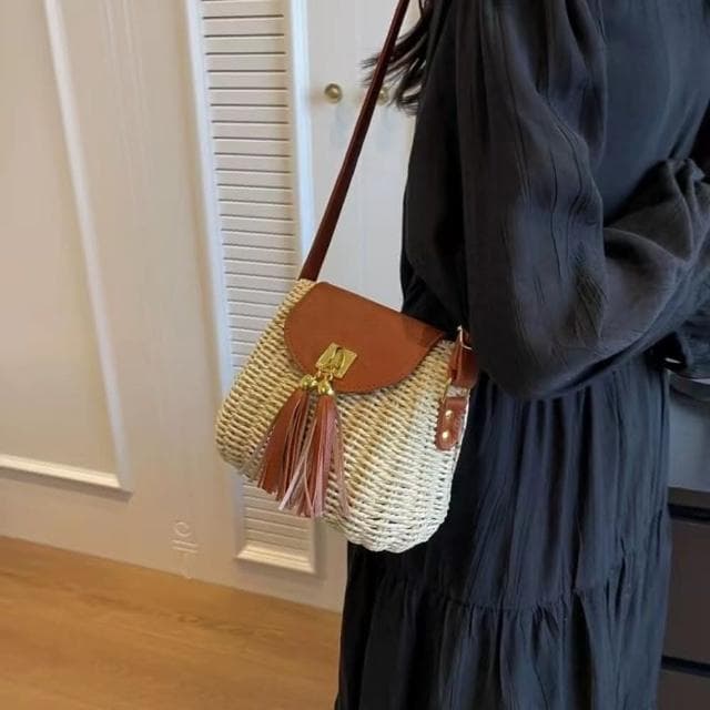 【巴黎精品】情人節禮物 現貨+預購 草編包側背包渡假風單肩手提包大容量流蘇編織包復古流蘇斜背翻蓋女包包2色a1hb83