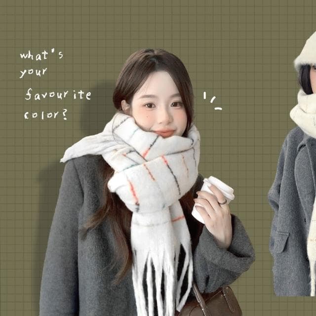 【ZOII 佐壹】日系高級感條文仿羊絨圍巾 百搭圍巾 秋冬保暖圍巾 圍巾 脖圍 披巾 女生圍巾 #322026