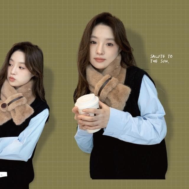 【ZOII 佐壹】軟糯毛絨交叉皮扣圍巾 圍脖 圍巾 脖圍 保暖圍巾 賞雪必備 禦寒圍巾 賞雪 秋冬圍巾#322037