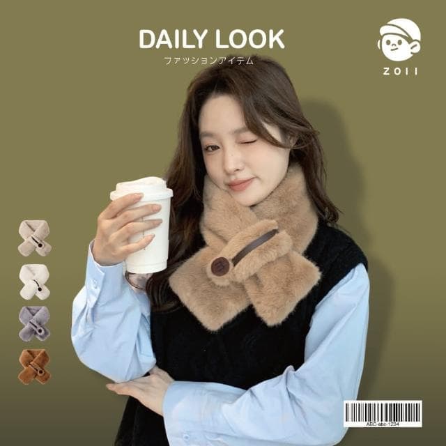 【ZOII 佐壹】軟糯毛絨交叉皮扣圍巾 圍脖 圍巾 脖圍 保暖圍巾 賞雪必備 禦寒圍巾 賞雪 秋冬圍巾#322037