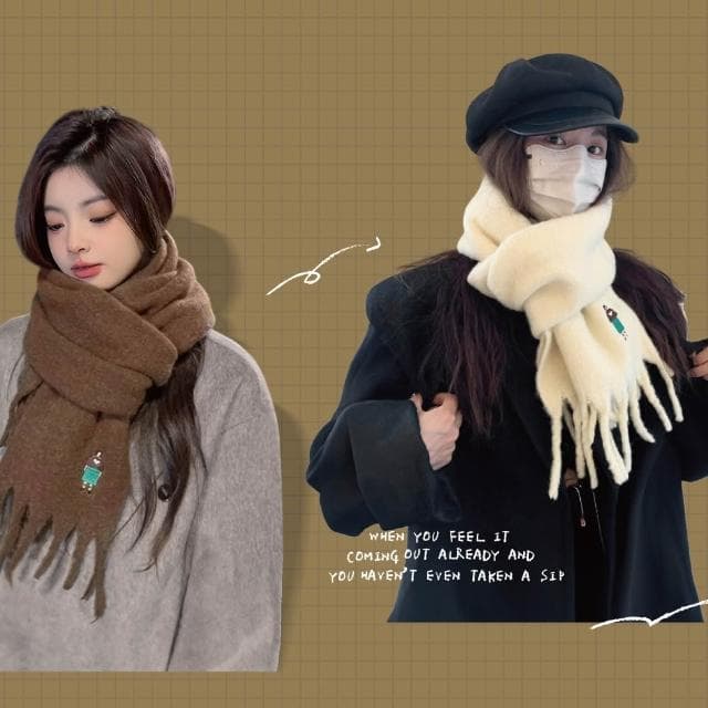 【ZOII 佐壹】小人物刺繡羊毛圍巾 保暖必備 圍巾 保暖 羊毛圍巾 賞雪圍巾 保暖圍巾 刺繡圖案 #322062