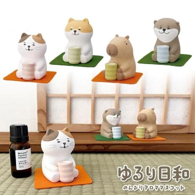 【DECOLE】concombre  日和喝茶 精油擴香擺飾-貓咪(收藏商品 交換禮物 生日送禮 辦公室療育商品)