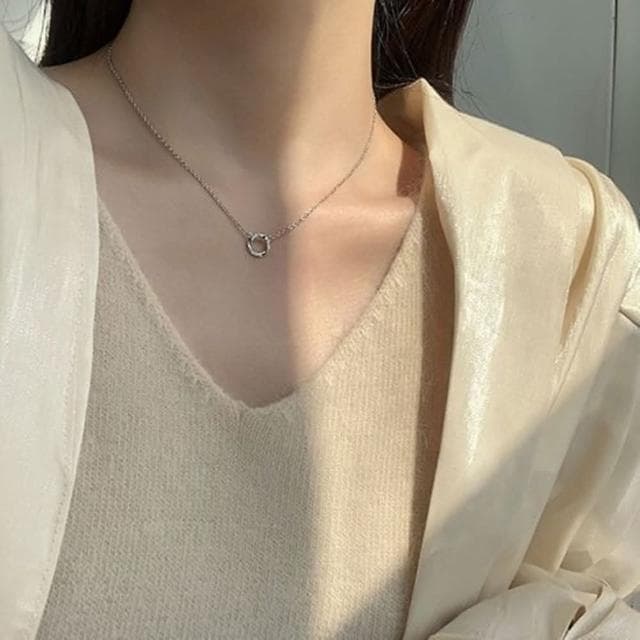 【米蘭精品】現貨+預購 925純銀項鍊鋯石吊墜經典圓環微鑲百搭生日情人節禮物女飾品2色74aq35