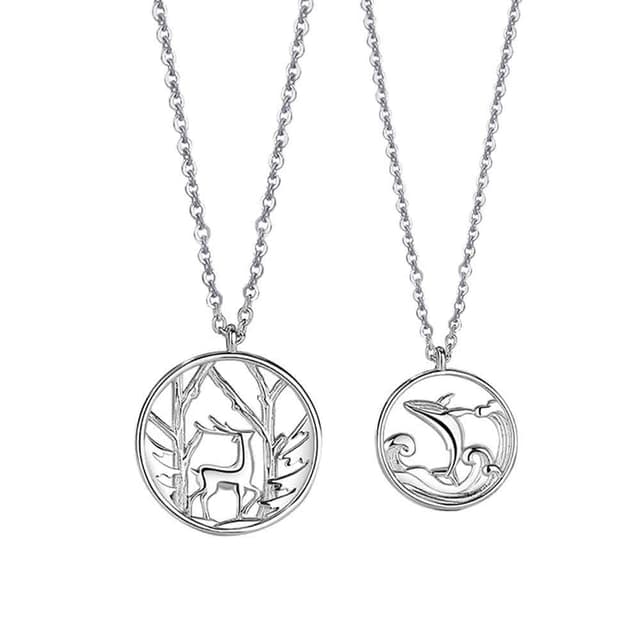 【米蘭精品】現貨+預購 925純銀項鍊情侶對鍊鯨與鹿森系浮雕圓形生日聖誕節交換禮物74cj50