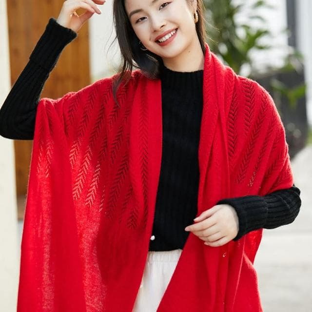 【米蘭精品】現貨+預購 披肩羊毛斗蓬鏤空純色時尚百搭防寒保暖女配件生日情人節禮物4色74dn44