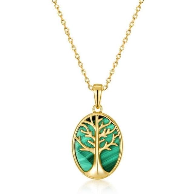 【米蘭精品】情人節禮物 現貨+預購 孔雀石項鍊925純銀吊墜金鏈生命樹孔雀石女飾品聖誕節交換禮物74gf15