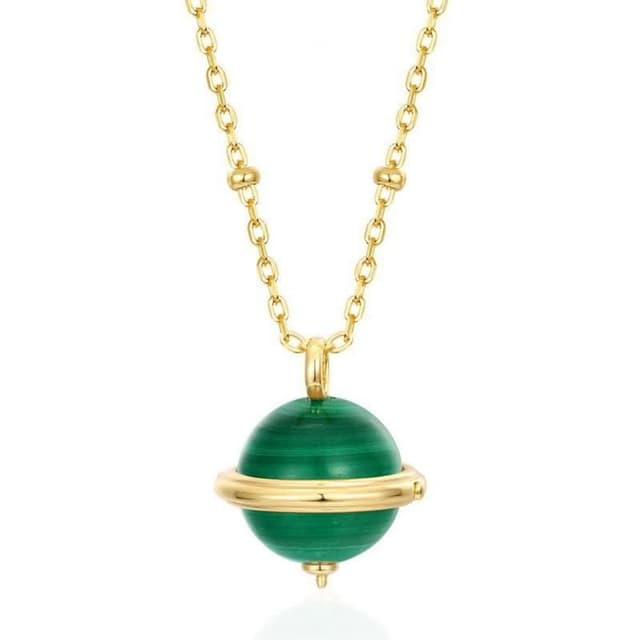 【米蘭精品】情人節禮物 現貨+預購 孔雀石項鍊925純銀吊墜金鏈星球秋冬孔雀石女飾品聖誕節交換禮物74gf18