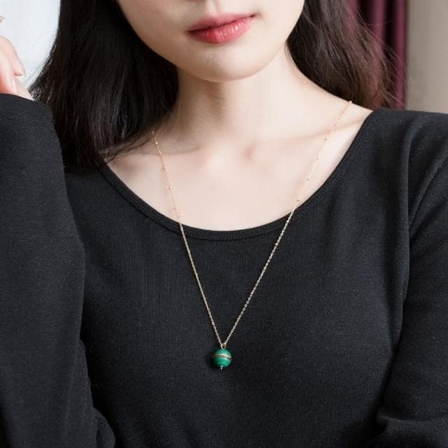【米蘭精品】情人節禮物 現貨+預購 孔雀石項鍊925純銀吊墜金鏈星球秋冬孔雀石女飾品聖誕節交換禮物74gf18