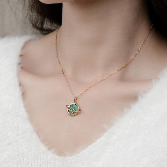 【米蘭精品】情人節禮物 現貨+預購 孔雀石項鍊925純銀吊墜金鏈星球優雅孔雀石女飾品聖誕節交換禮物74gf20