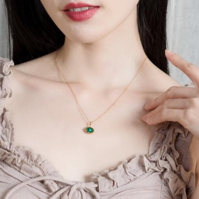 【米蘭精品】情人節禮物 現貨+預購 孔雀石項鍊925純銀吊墜古典風白水晶金鍊孔雀石女飾品聖誕節交換禮物74gf29