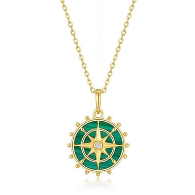 【米蘭精品】現貨+預購 孔雀石項鍊925純銀吊墜海軍風船舵金鍊孔雀石女飾品聖誕節交換禮物74gf32