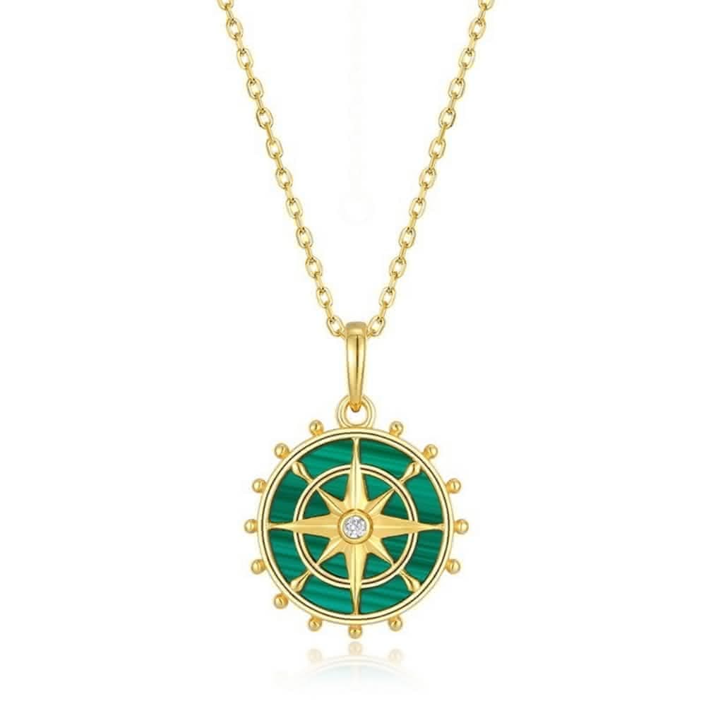 【米蘭精品】現貨+預購 孔雀石項鍊925純銀吊墜海軍風船舵金鍊孔雀石女飾品聖誕節交換禮物74gf32