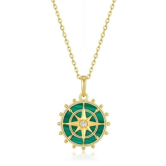【米蘭精品】現貨+預購 孔雀石項鍊925純銀吊墜海軍風船舵金鍊孔雀石女飾品聖誕節交換禮物74gf32