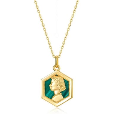 【米蘭精品】現貨+預購 孔雀石項鍊925純銀吊墜金色古典女王頭孔雀石女飾品聖誕節交換禮物74gf38