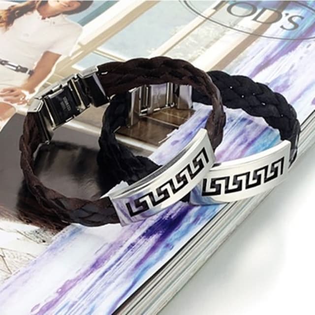 【米蘭精品】父親節禮物 現貨+預購 皮革手環鈦鋼手鍊男飾品個性時尚鏤花雕刻生日情人節聖誕節交換禮物2色73cq32