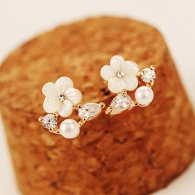 【米蘭精品】現貨+預購 耳環流行銀飾品珍珠耳飾鑲鑽貝殼花優雅氣質情人節生日禮物首選2色73ag185