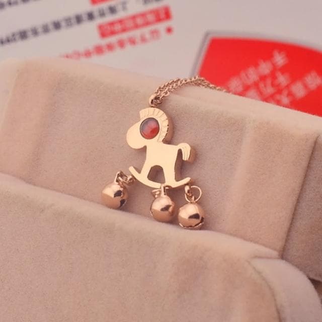 【米蘭精品】現貨+預購 玫瑰金項鍊吊墜子紅瑪瑙可愛小馬流行飾品情人節生日聖誕節交換禮物71x59