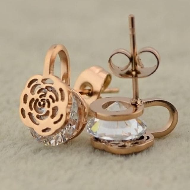 【米蘭精品】現貨+預購 玫瑰金水晶耳環流行飾品精美茶花時尚流行母親節生日情人節聖誕節交換禮物71at48