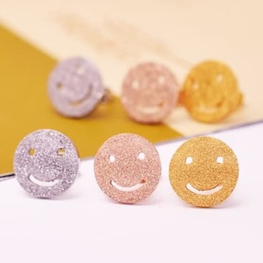 【米蘭精品】現貨+預購 玫瑰金耳環流行飾品磨砂圓形可愛笑臉流行母親節生日情人節聖誕節交換禮物3色71at107