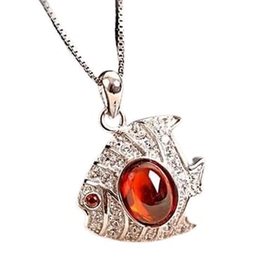 【米蘭精品】現貨+預購 925純銀項鍊石榴石吊墜精美小魚別緻情人節生日聖誕節交換禮物女飾品73lf26