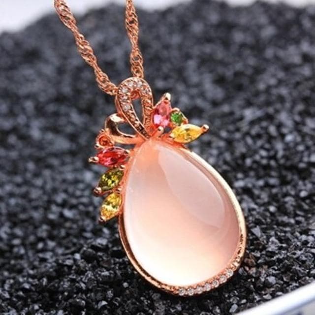 【米蘭精品】現貨+預購 玫瑰金項鍊芙蓉石鑲鑽吊墜時尚精緻經典水滴情人節生日聖誕節交換禮物女飾品73fk5