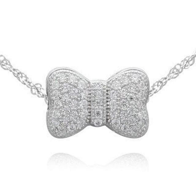 【米蘭精品】現貨+預購 925純銀項鍊鑲鑽吊墜可愛蝴蝶結設計精美生日情人節禮物女飾品73df21